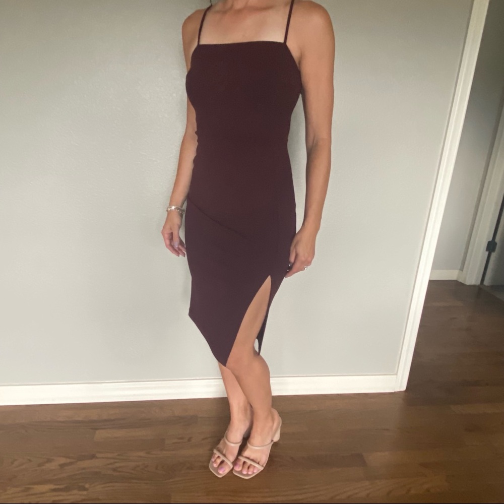 Express Bodycon Midi Side Slit Wine Dress Size XS